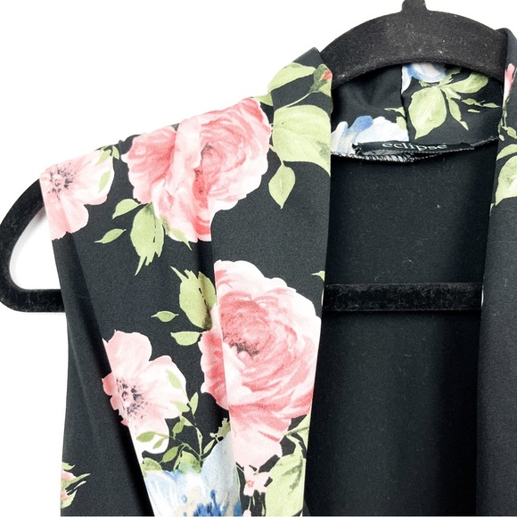 Eclipse Black & Pink Floral Body Suit with Draped Front Neck - Picture 7 of 10